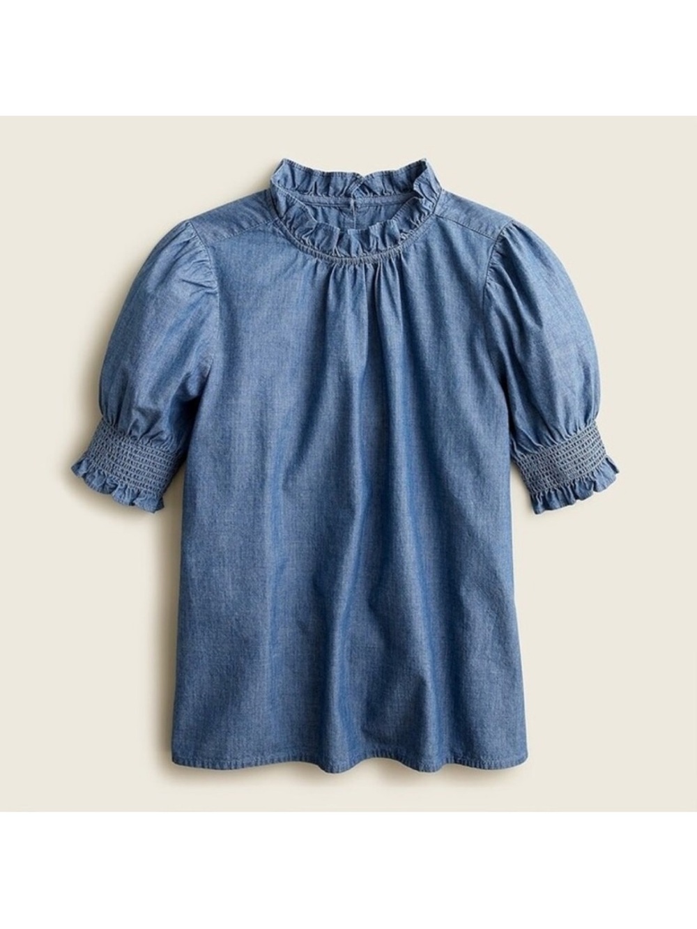 J. Crew Smocked puff-sleeve top in chambray